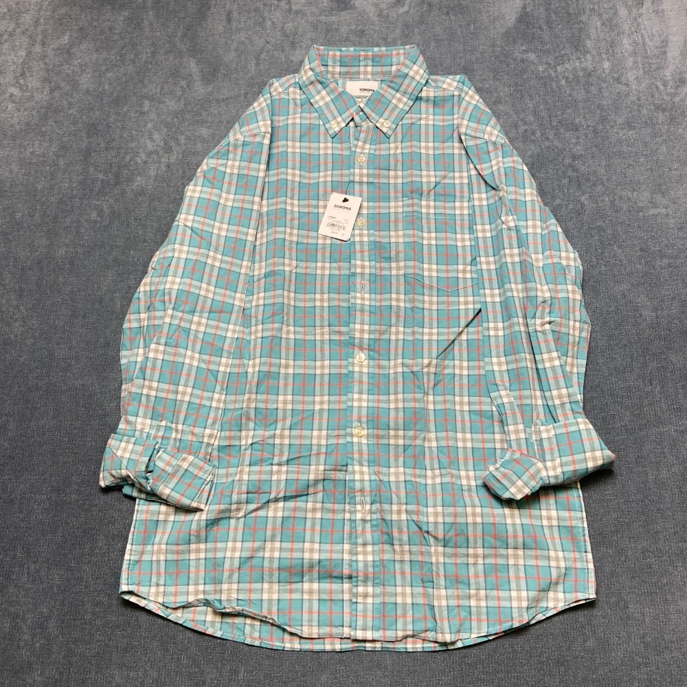 Sonoma Goods For Life Shirt Mens Medium Multicolor Plaid Modern Fit Button Down